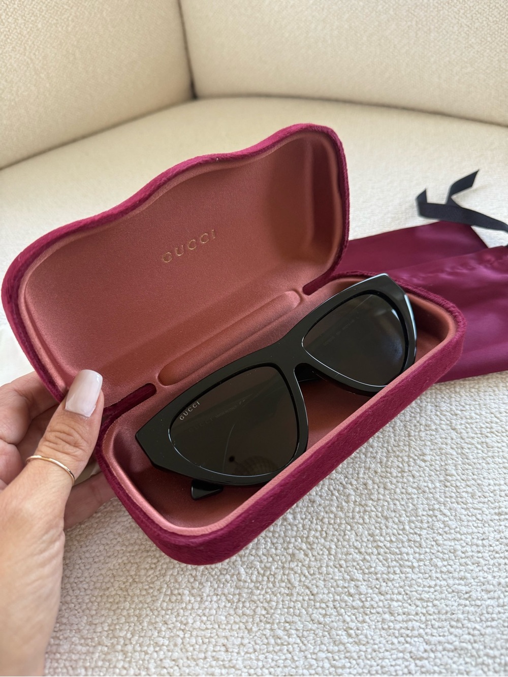 Gucci Black Cat-Eye Sunglasses with Burgundy Case